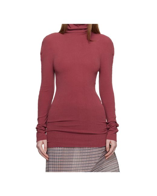 Issey Miyake Red High-Neck Long-Sleeved Knitwear