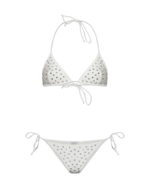 Oseree White Oséree Crystal-Stud Two-Piece Bikini