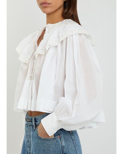 Chloé White Ruffled Cotton Blouse