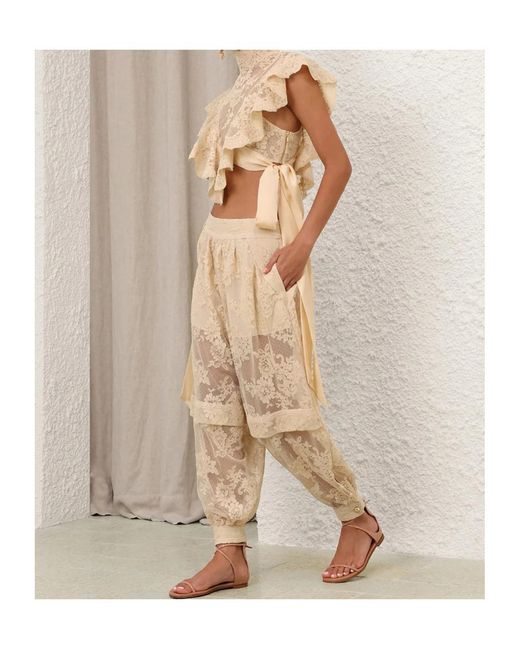 Zimmermann Natural Luna Lace Floral Trousers