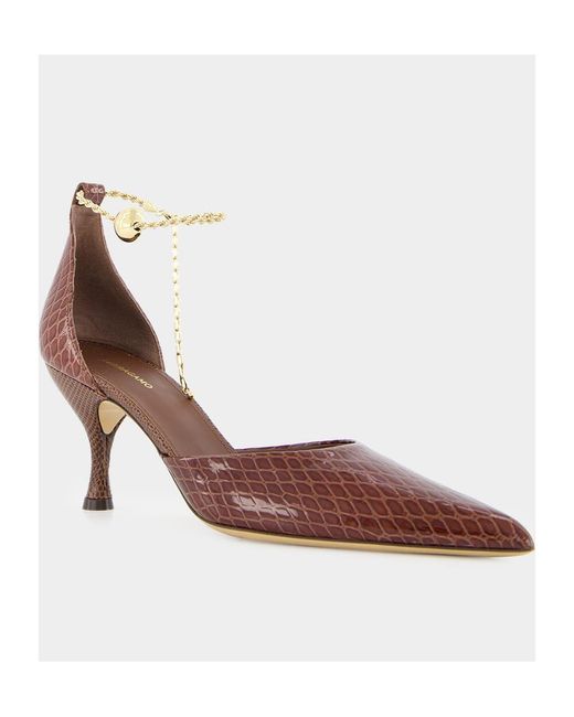 Ferragamo Pink Ferragamo Chain Ankle Strap Pumps