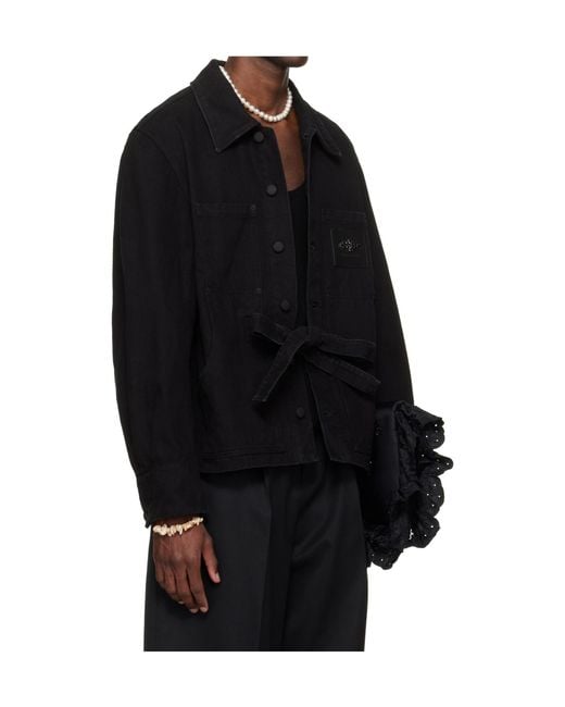 Simone Rocha Black Workwear Bow-Tie Denim Jacket for men