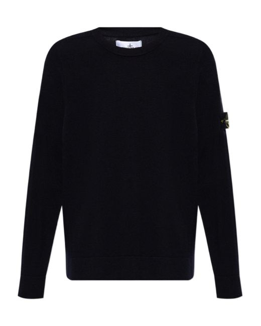 Stone Island Blue Compass-Motif Wool Sweatshirt for men