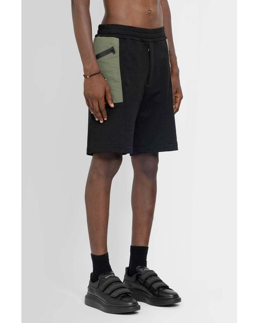 McQueen Black Two-Tone Elasticated Track Shorts for men