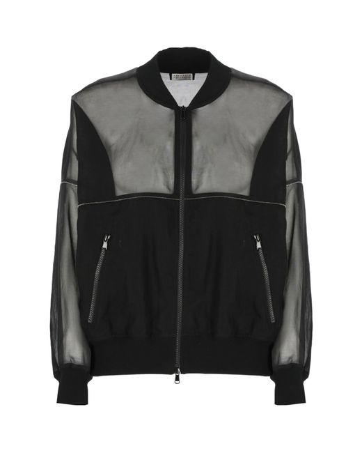 Brunello Cucinelli Black Cotton Organza Bomber Jacket With Shiny Trims