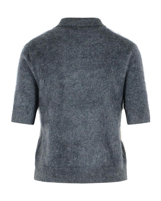 Lisa Yang Blue Giovanna Argyle Polo Sweater