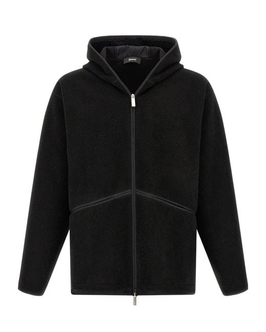Herno Black Laminar Textured Zip Hooded Jacket for men