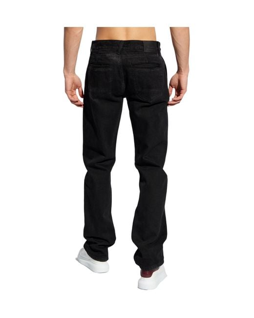 McQueen Black Logo Patch Straight-Leg Jeans for men