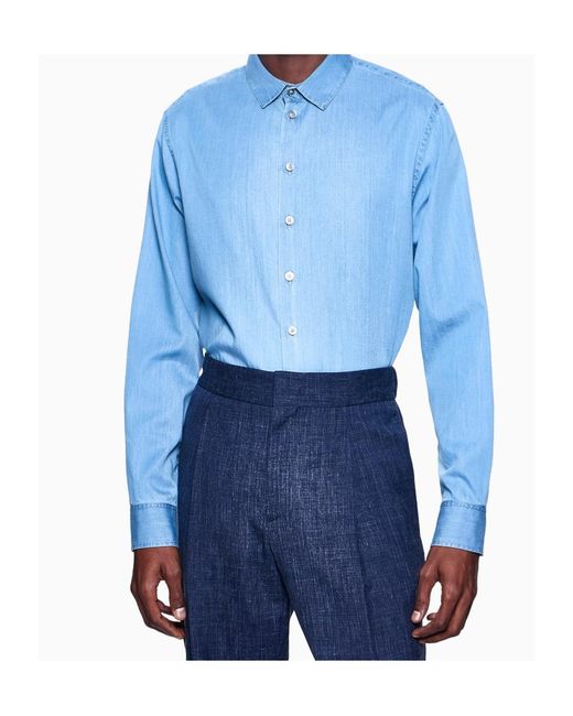 Giorgio Armani Blue Slim-Fit Denim Shirt for men