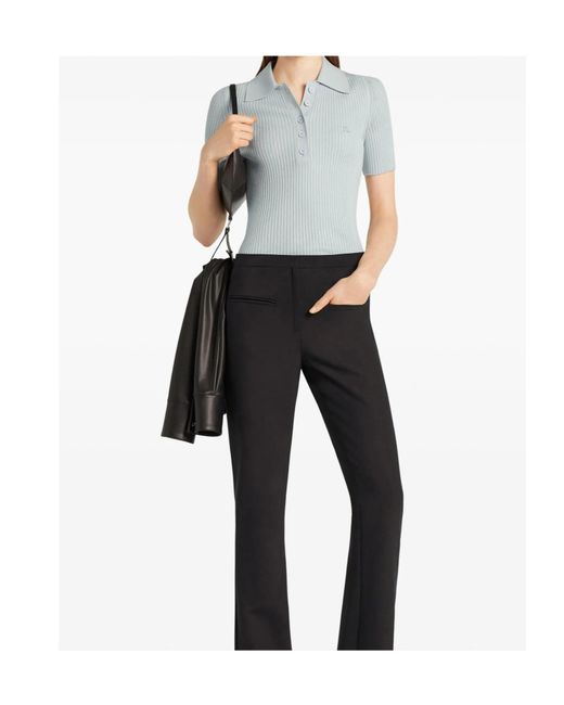 Courreges Blue Ribbed Short-Sleeve Polo Top