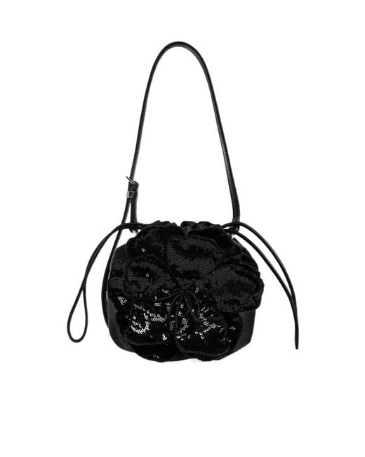 ROTATE BIRGER CHRISTENSEN Black Drawstring Shoulder Bag