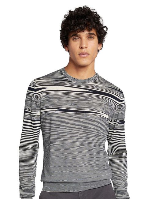 Missoni Gray Striped Crewneck Long-Sleeved Jumper for men