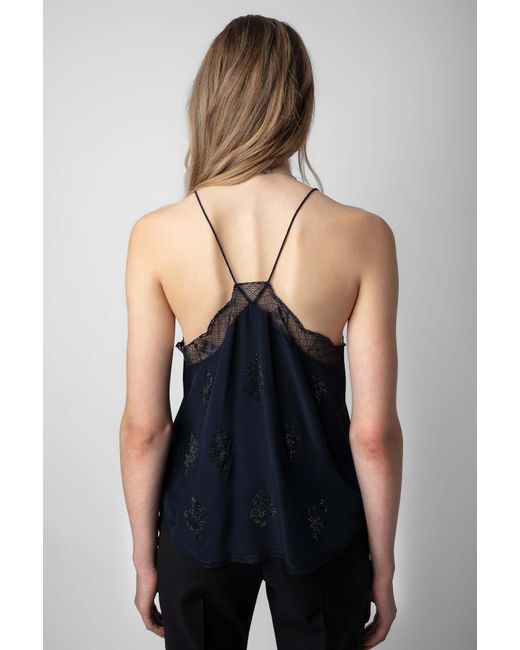 Zadig & Voltaire Blue Christy Lace-Trim Tank Top