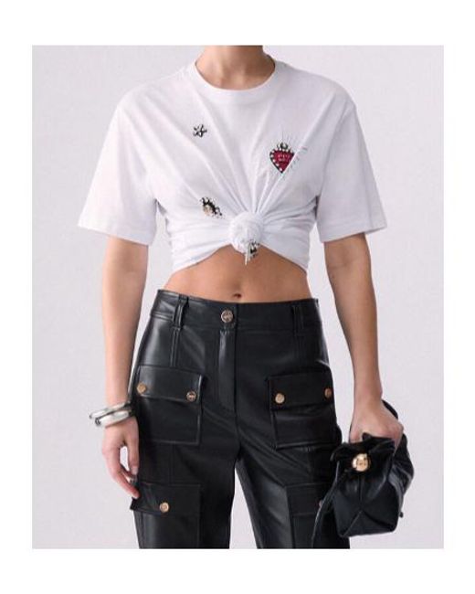 Liu Jo White T-Shirt With Jewel Embroidery