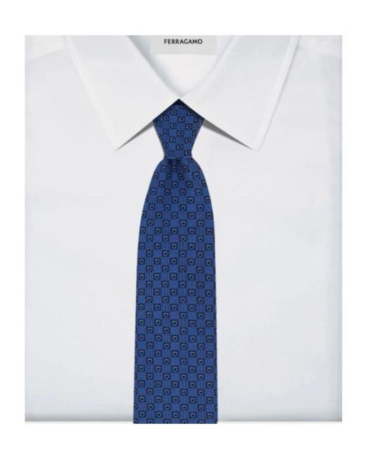 Ferragamo Blue Gancini Silk Jacquard Tie for men