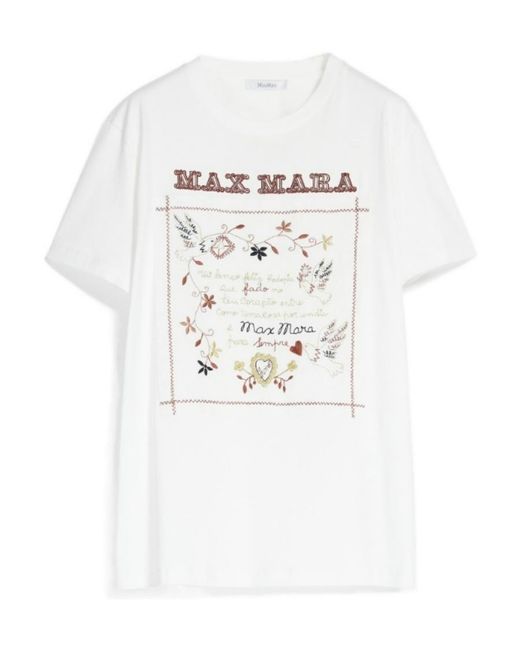Max Mara White Embroidered-Slogan T-Shirt