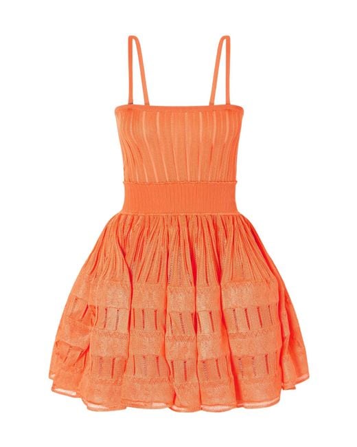 Alaïa Orange Tiered Pointelle-Knit Mini Dress