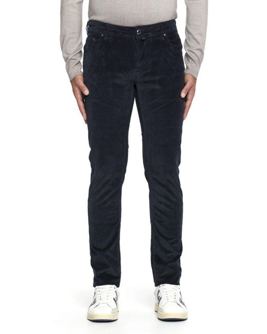 Jacob Cohen Blue Low-Rise Corduroy Trousers for men