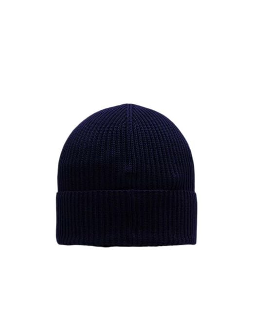Moncler Blue Logo Patch Ribbed-Knit Beanie for men
