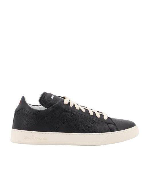 Kiton Black Round Toe Lace-Up Sneakers for men