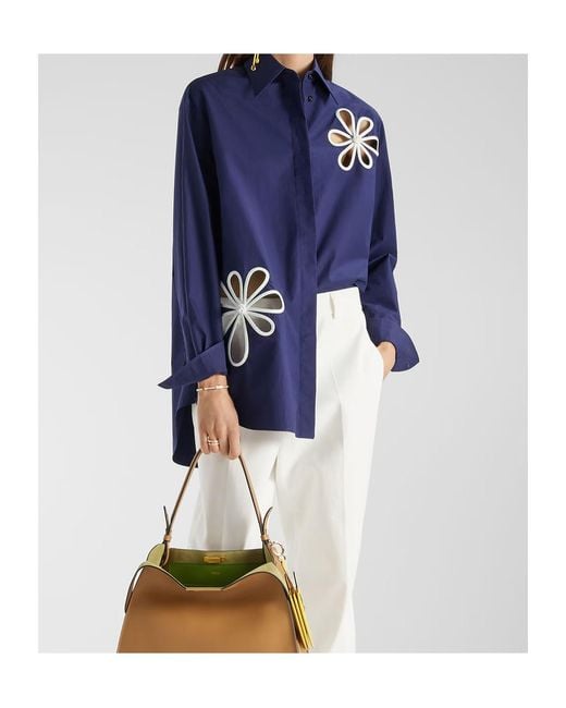 Fendi Blue Long Sleeved Cut-Out Detailed Poplin Shirt