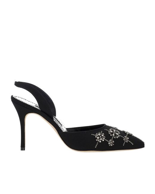 Manolo Blahnik Black Embellished Slingback Heeled Sandals