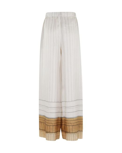 Alysi White Wide-Leg Striped Trousers