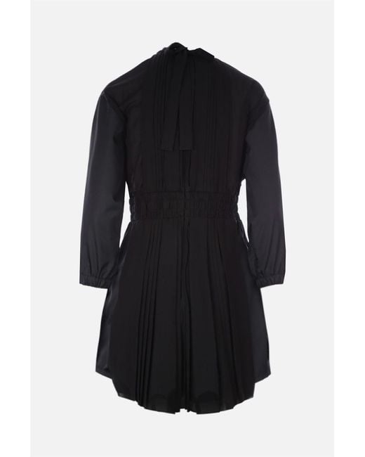 Prada Black Logo Plaque Long Sleeved Pleated Playsuit