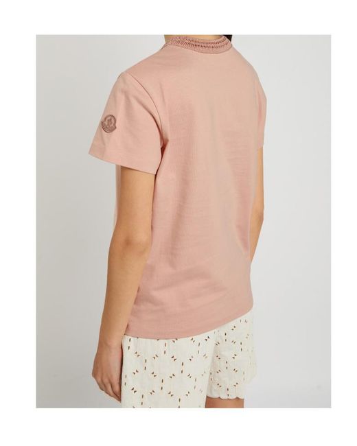 Moncler Pink Woven Crew-Neck Cotton T-Shirt