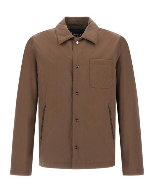 Herno Brown Crinkled Shacket for men