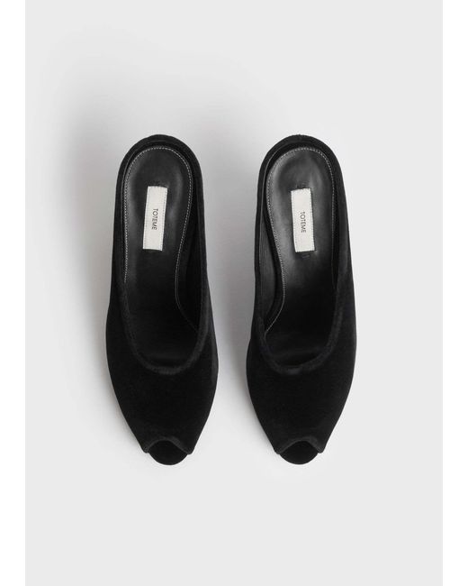 Totême Black 75Mm Peep-Toe Velvet Wedge Sandals