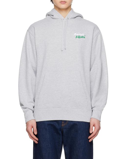 Maison Kitsuné Gray Embroidered-Logo Cotton Hoodie for men