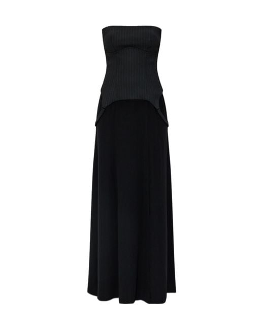 M I S B H V Black Pinstripe-Panel Dress