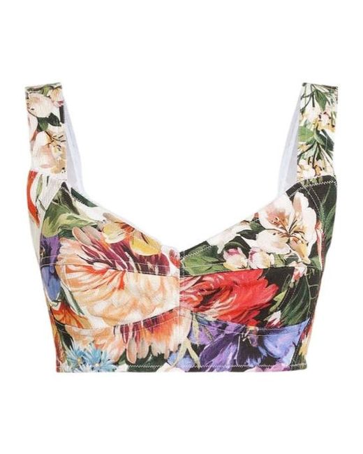 Dolce & Gabbana Pink Flower Bouquet-Printed Bustier Top