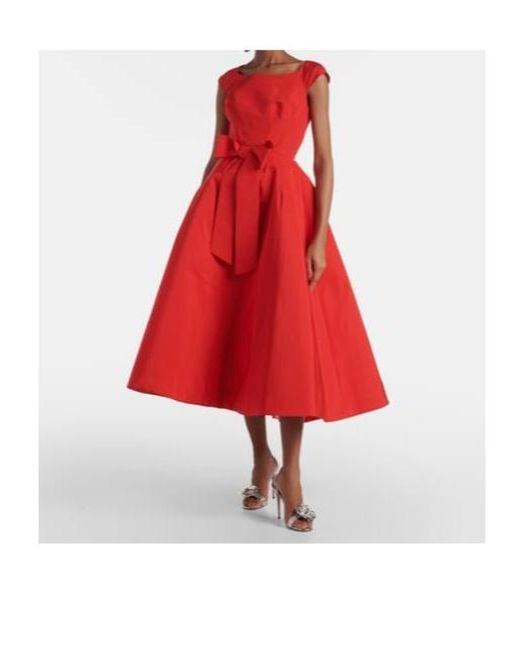 Monique Lhuillier Red Bow-Detail Silk Midi Dress