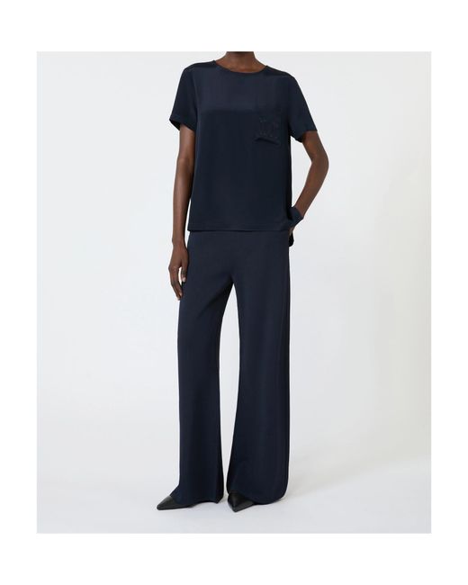 Max Mara Blue Pull-On Wide-Leg Pants