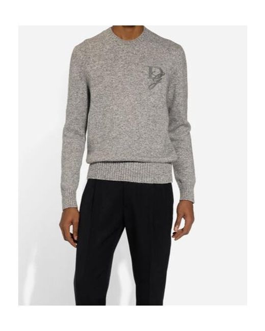Dolce & Gabbana Gray Dg Embroidered Crewneck Jumper for men