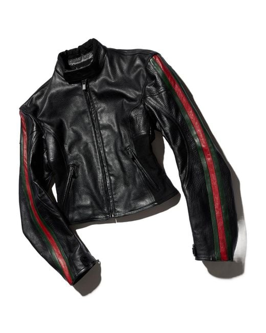 Gucci Black Leather Biker Jacket With Web