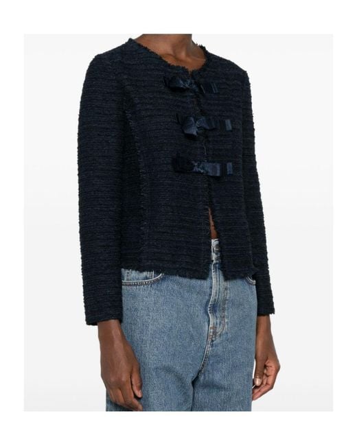 Emporio Armani Blue Bow-Detail Frayed-Edge Jacket