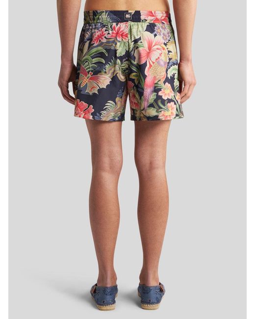 Etro Blue Swim Shorts With Print for men