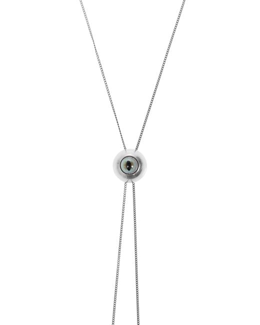 Lemaire White Cat Eye Rattle Bolo Tie Necklace for men