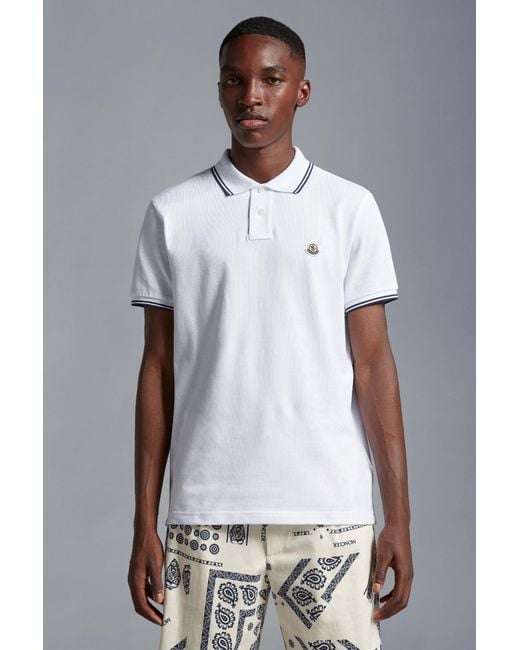 Moncler White Logo Patch Short-Sleeved Polo Shirt for men
