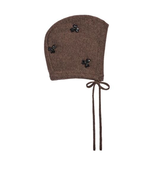 Simone Rocha Brown Crystal-Embellished Knitted Bonnet
