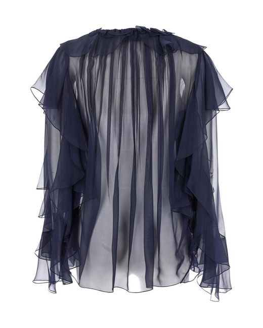 Alberta Ferretti Blue Chiffon Blouse