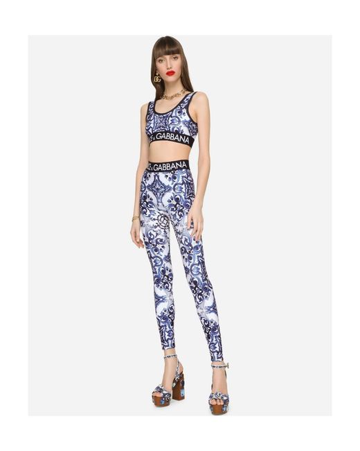 Dolce & Gabbana Blue Majolica-Print Jersey Top With Branded Elastic