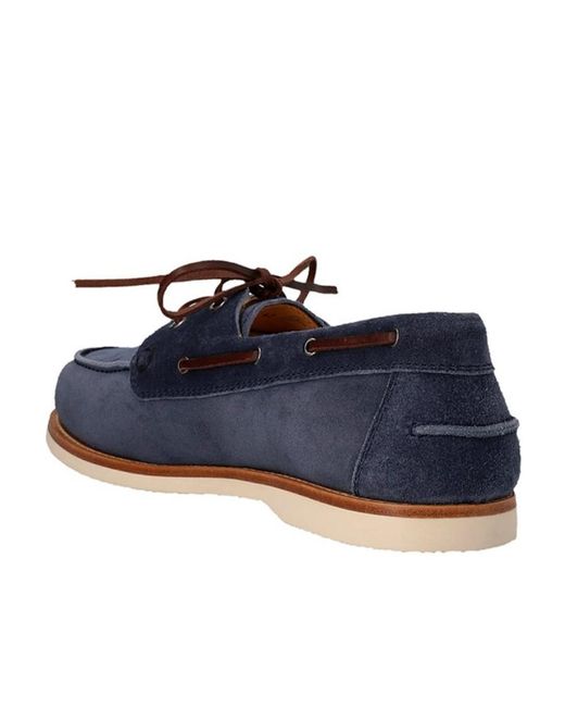 Brunello Cucinelli Blue Lace-Up Suede Boat Shoes for men