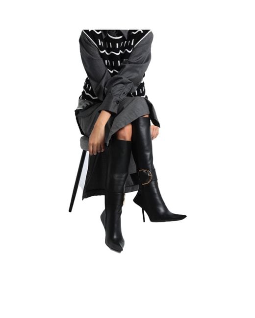 Balenciaga Black Solid-Color Thin-Heel Thigh-High Boots