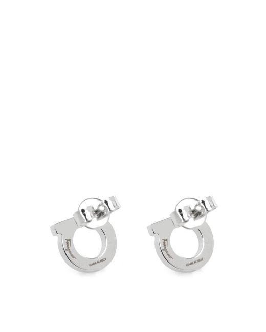 Ferragamo White Ferragamo Gancini Small Embellished Earrings