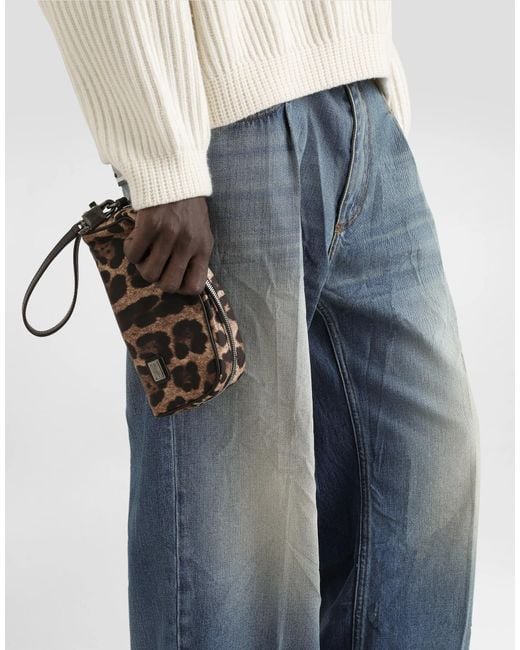 Dolce & Gabbana Brown Leopard-Print Wash Bag for men
