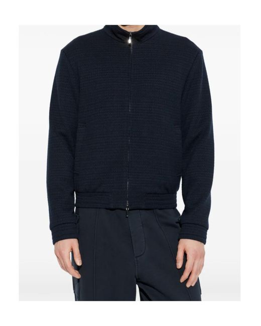 Emporio Armani Blue Zip-Up High Neck Sweatshirt for men